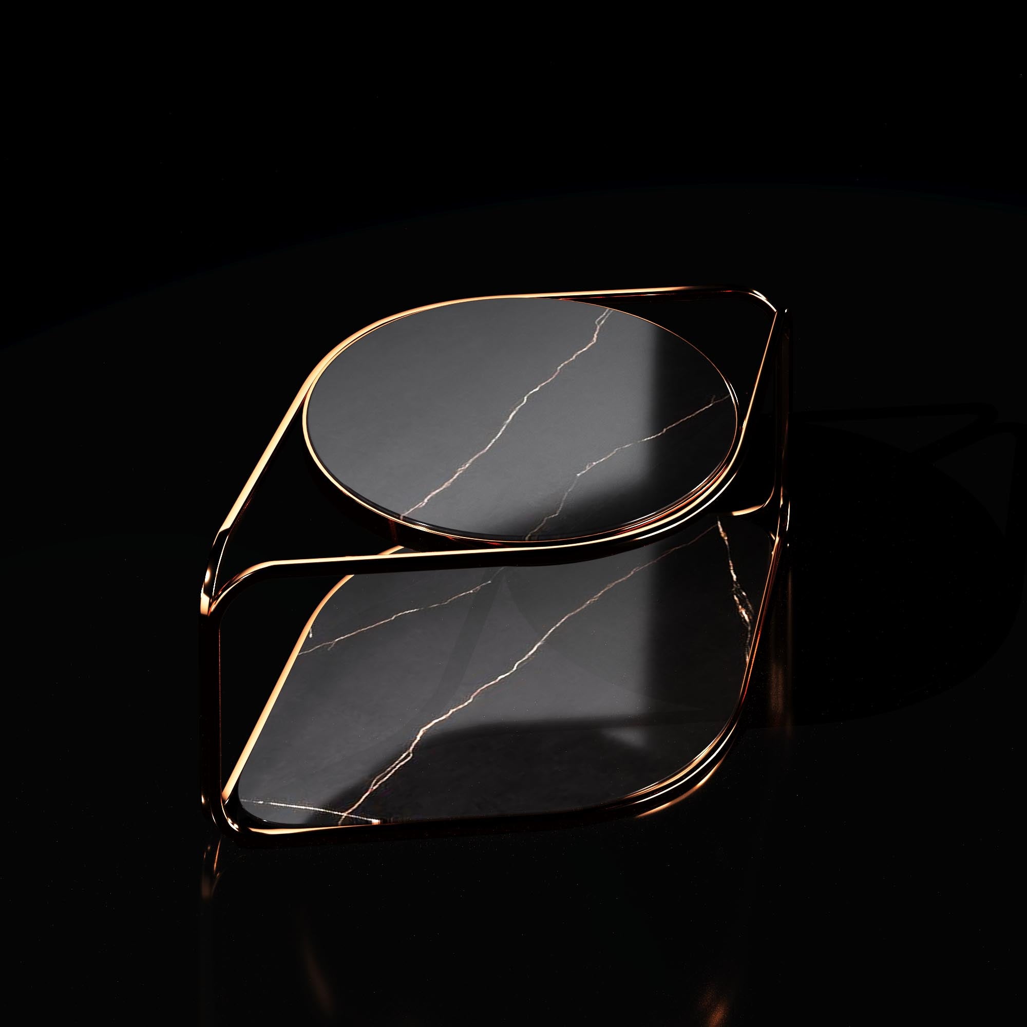 Lugano Rose Gold Coffee Table With Black Marble Top