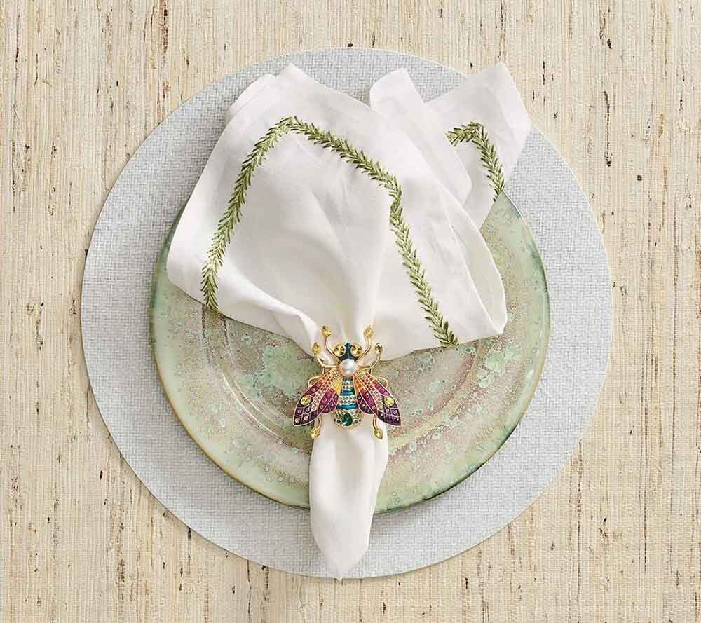 Jardin Napkin in White & Green, Set of 4