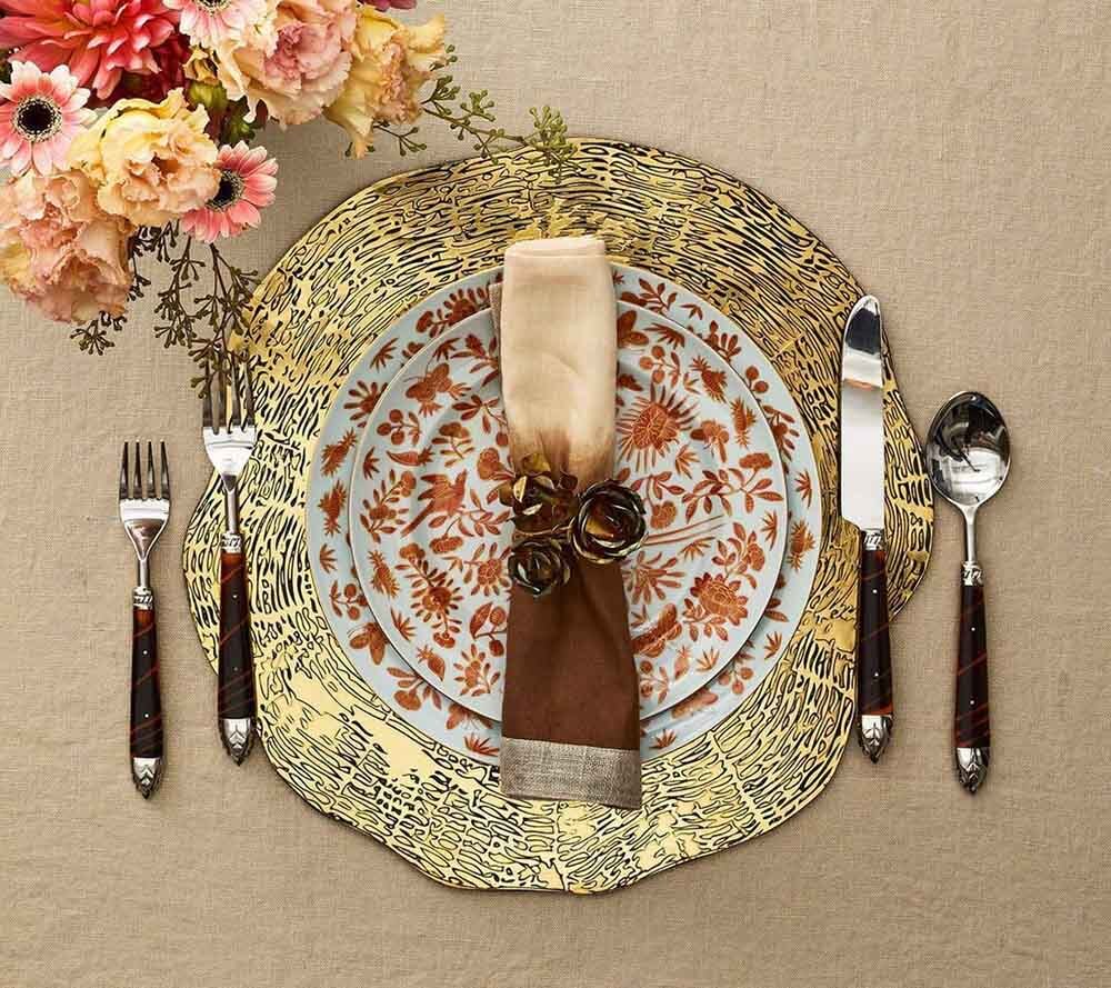 Dip Dye Napkin in Natural, Brown & Gold, Set of 4