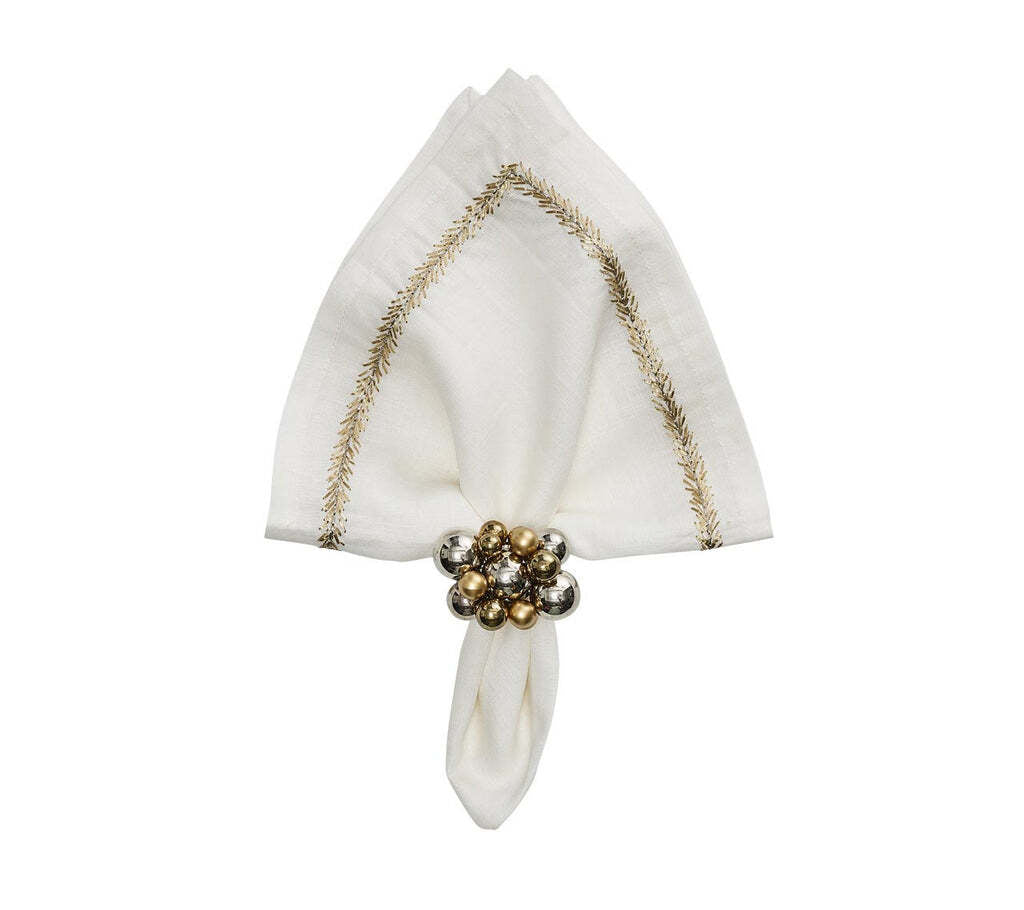 Jardin Napkin in White, Gold & Silver, Set Of 4