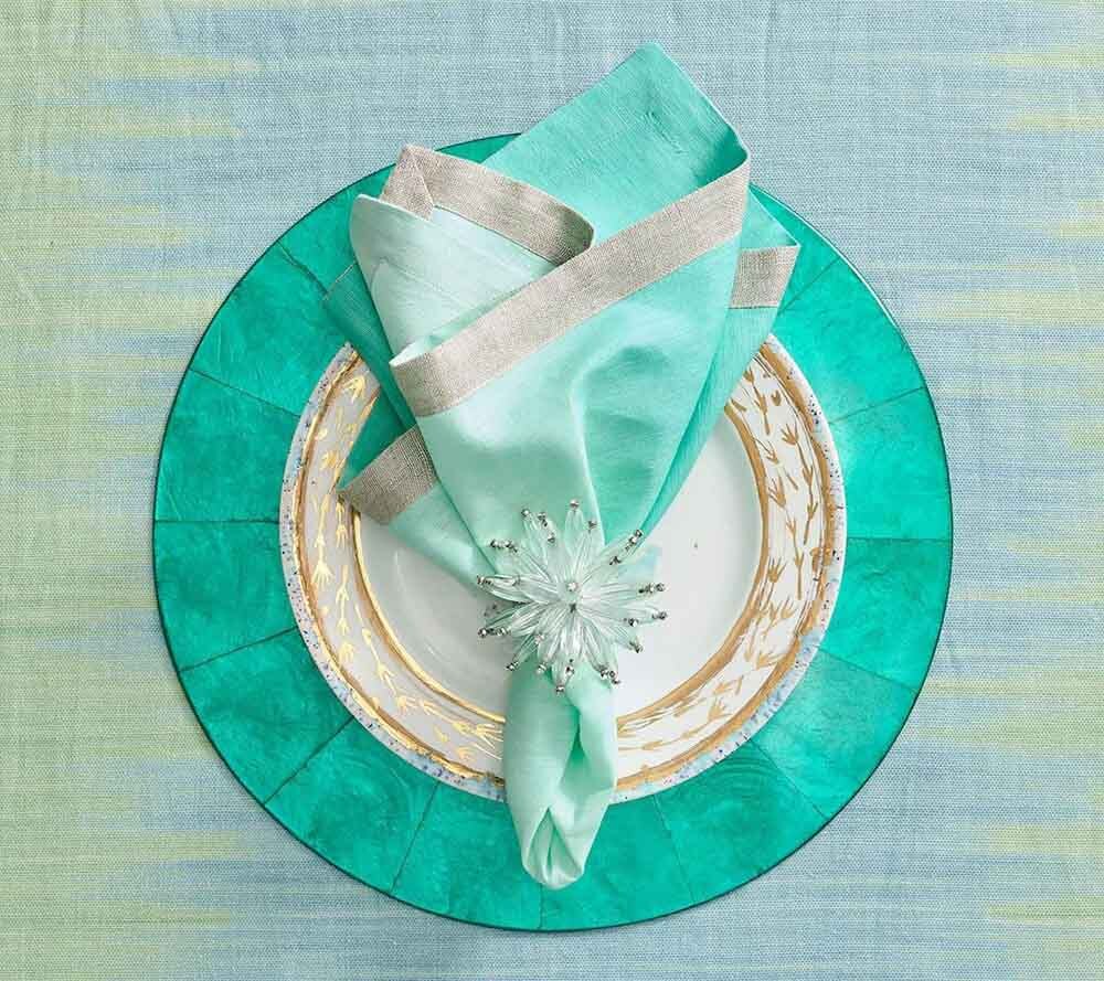 Dip Dye Napkin in Mint & Silver, Set of 4