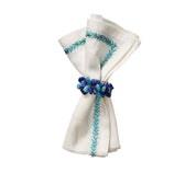 Jardin Napkin in White & Turquoise, Set of 4