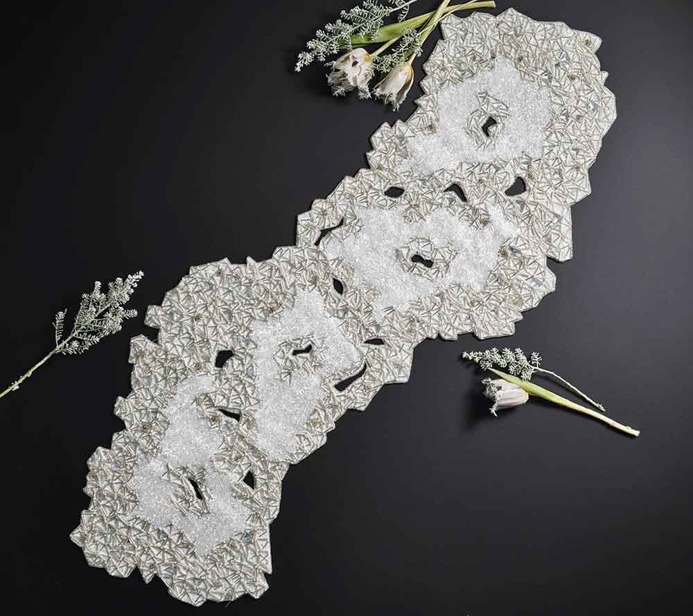 Frost Table Runner in Silver & Crystal