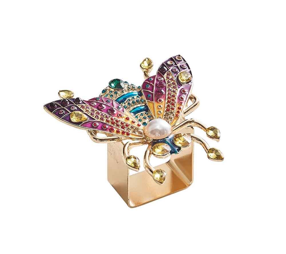 Glam Fly Napkin Ring in Multi, Set of 4 in a Gift Box