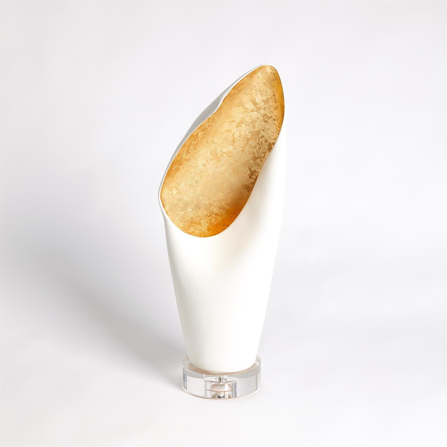 Cowl Lamp-White w/Gold Leaf-Sm