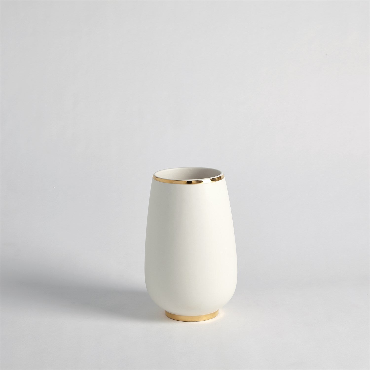 Gold Rim Bulb Vase-White-Sm
