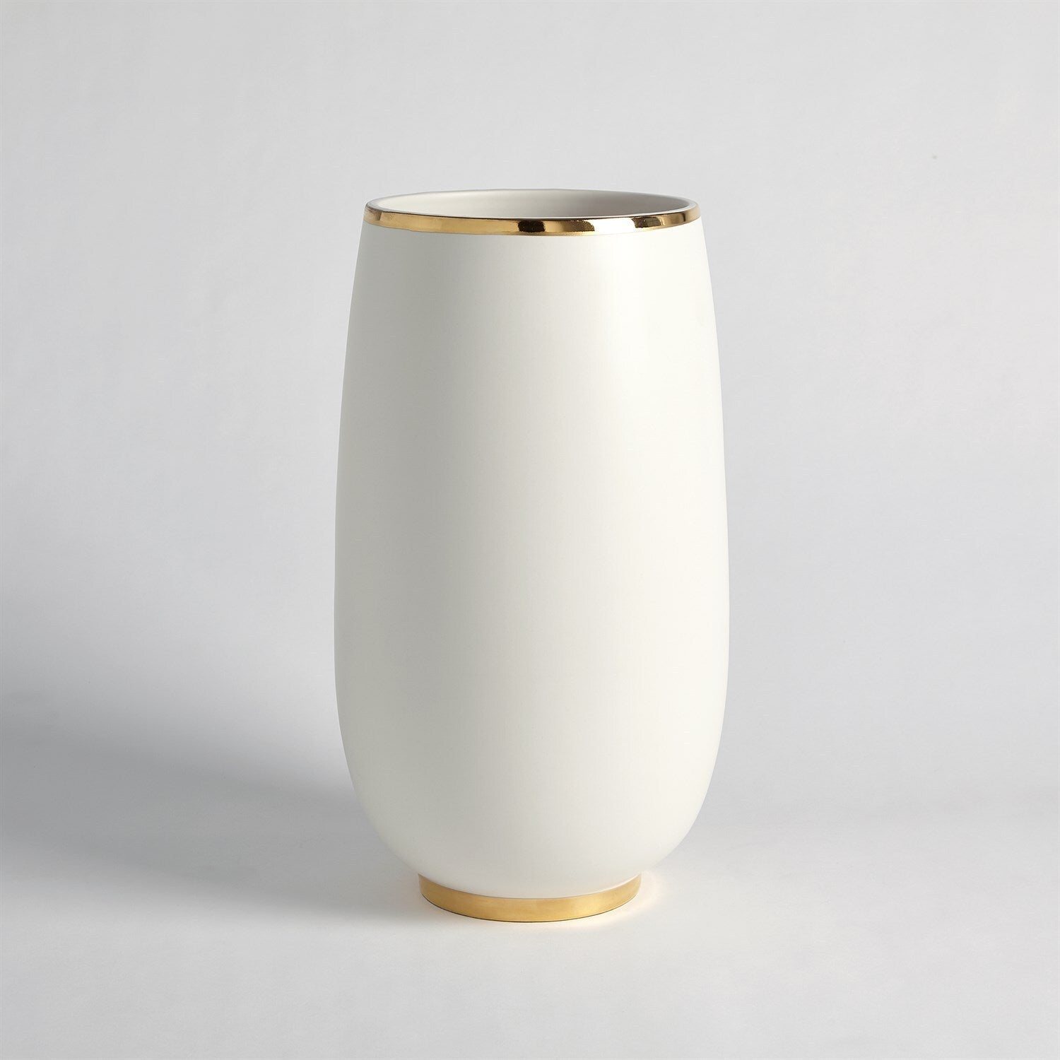 Gold Rim Bulb Vase-White-Lg