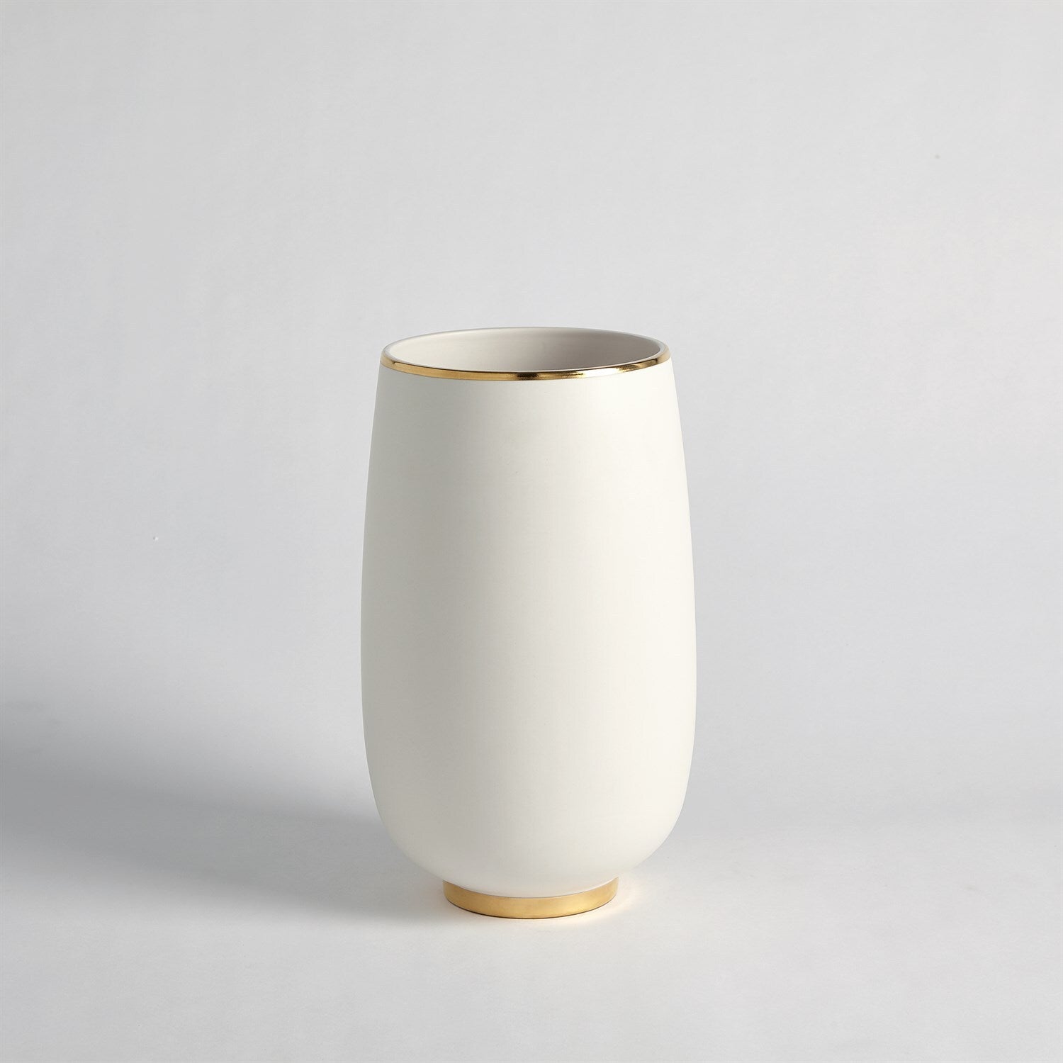 Gold Rim Bulb Vase-White-Med