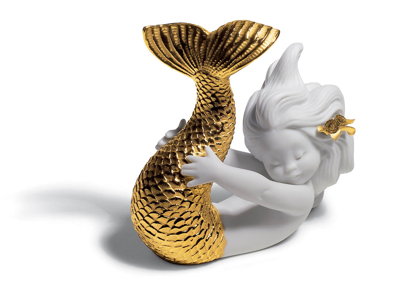 Playing at Sea Mermaid Figurine. Golden Lustre