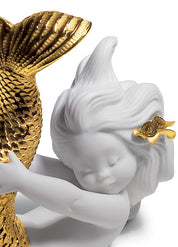 Playing at Sea Mermaid Figurine. Golden Lustre