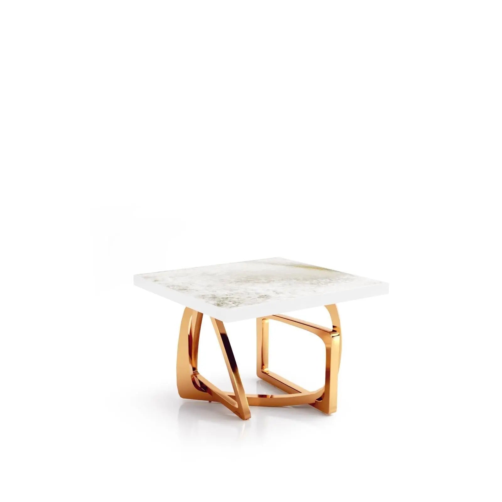 Flow Rose Gold White Art Top Large End Table