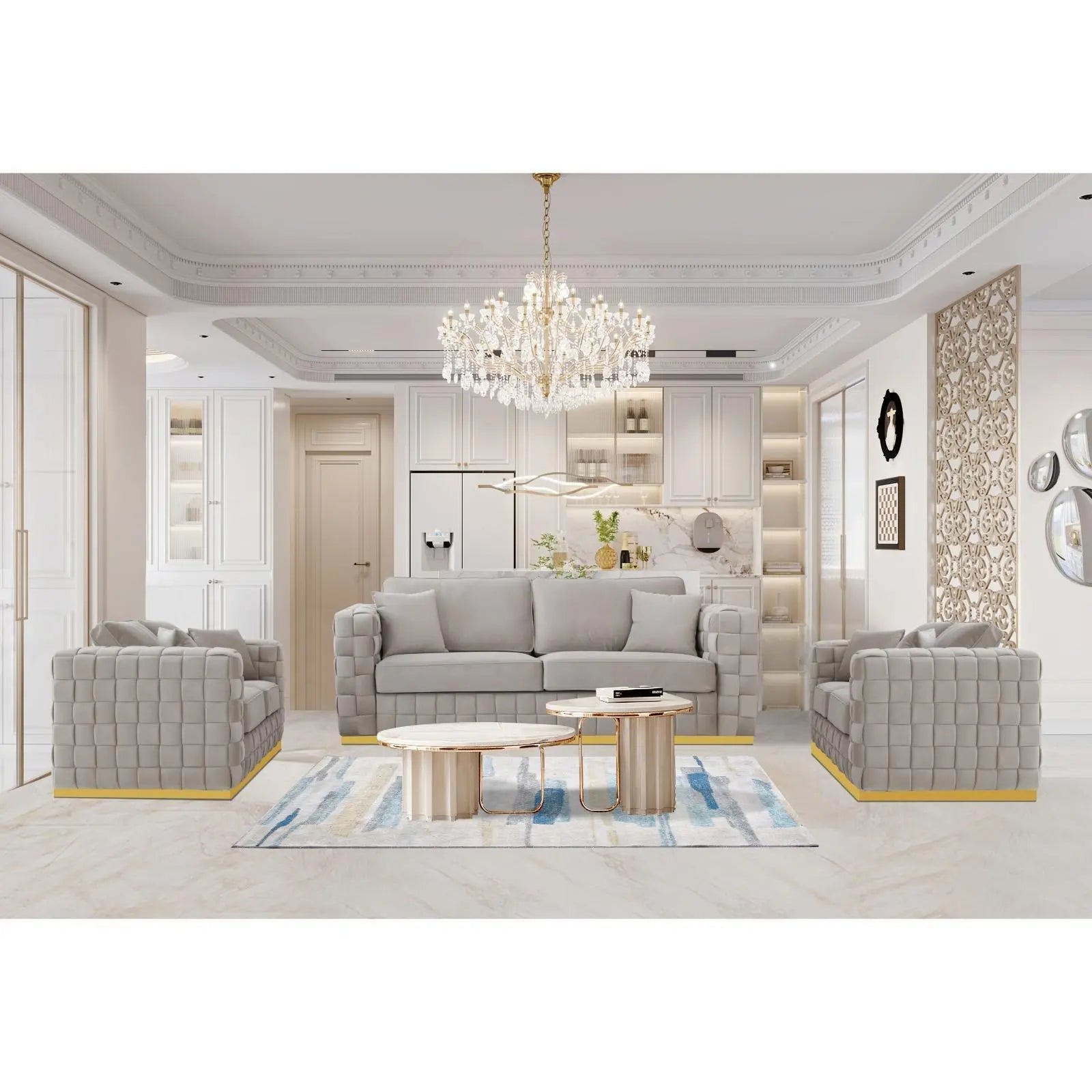 Liam Brushed Gold Sofa Set | Silver Grey   My Store  Sofa Set