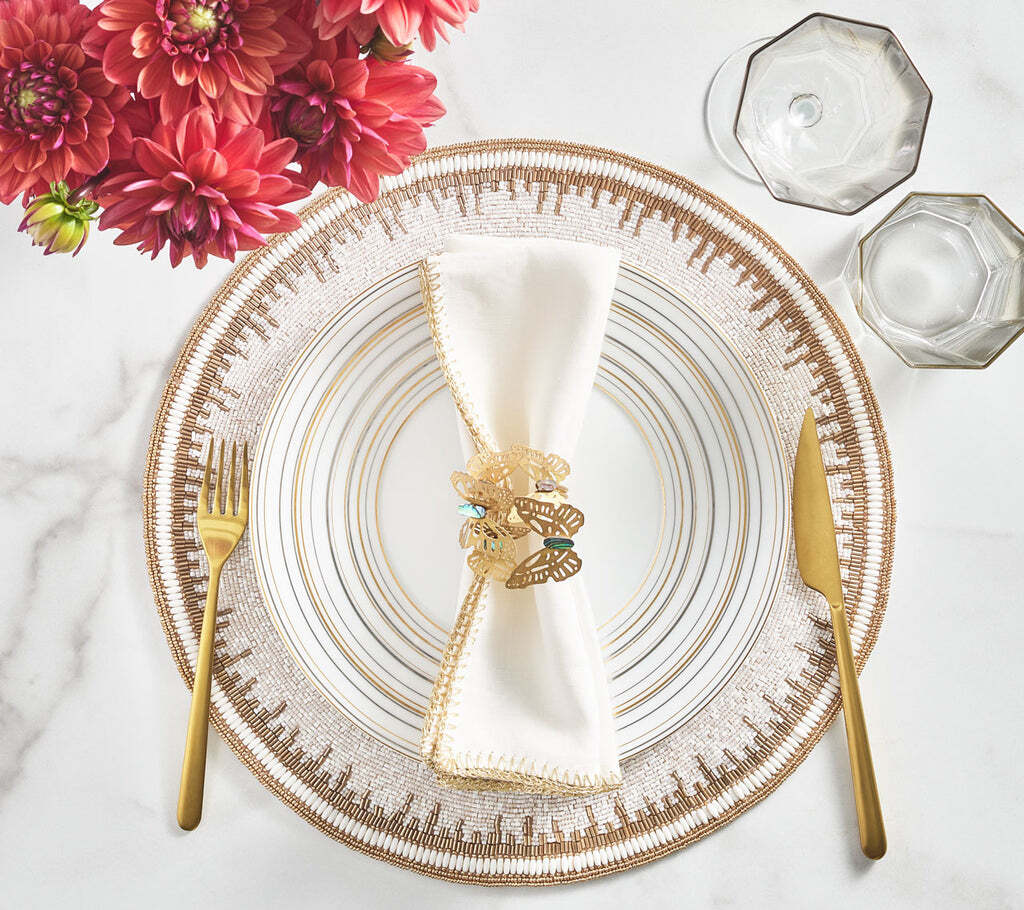Enamor Placemat in White & Gold, Set of 4