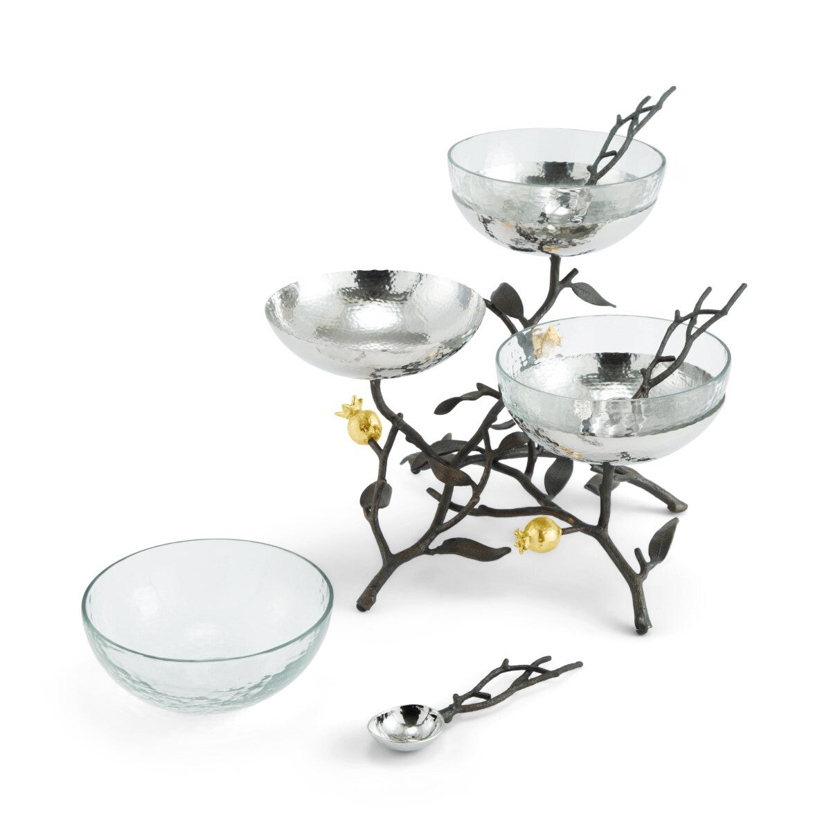Pomegranate Triple Bowl Set With Spoons