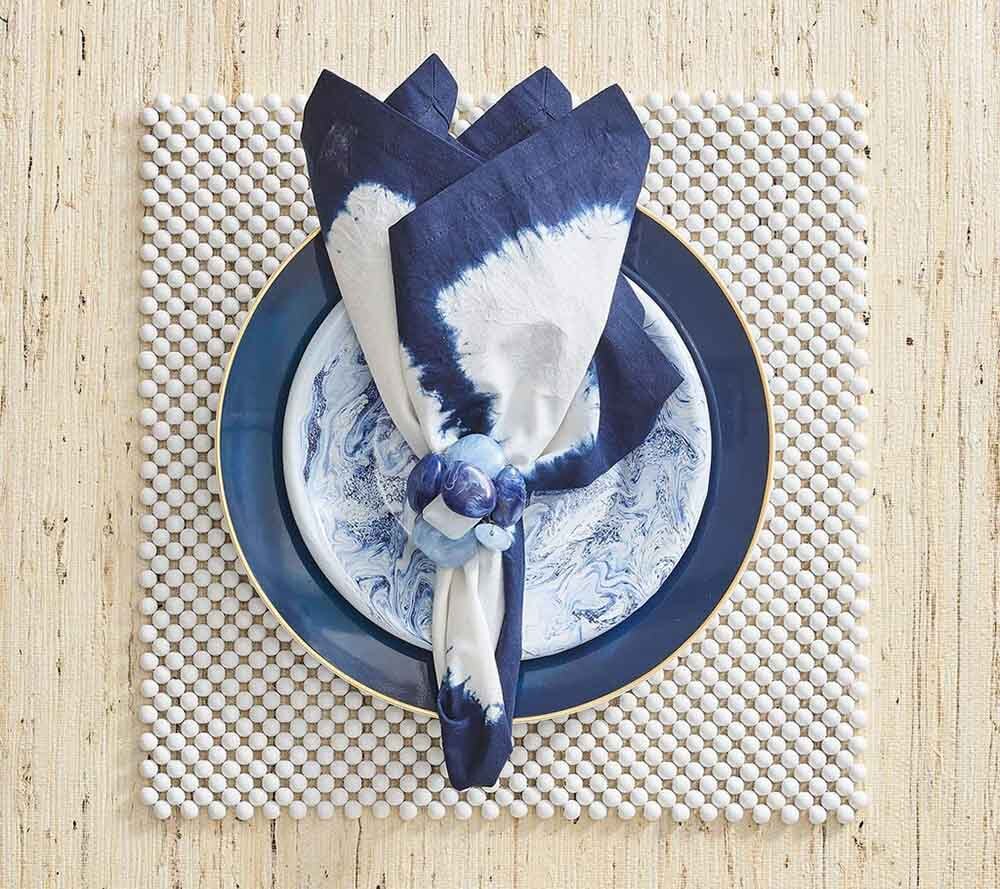 Sea Stone Napkin Ring in Navy, Set of 4