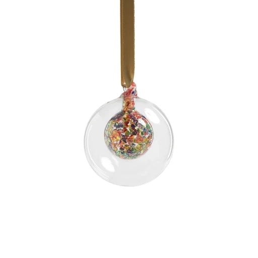 Double Glass Sequin Ball Ornament- Multi- 4"