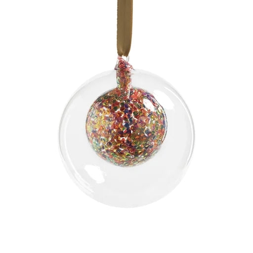 Double Glass Sequin Ball Ornament- Multi- 6"