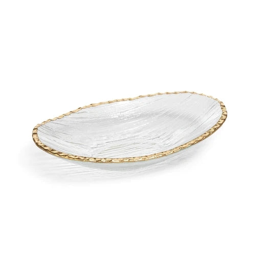 Clear Textured Bowl with Jagged Gold Rim- Large