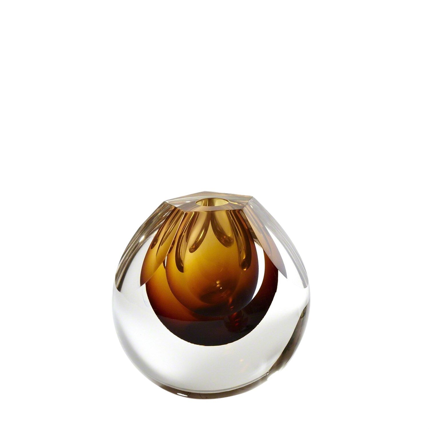 Pentagon Cut Glass Vase-Amber
