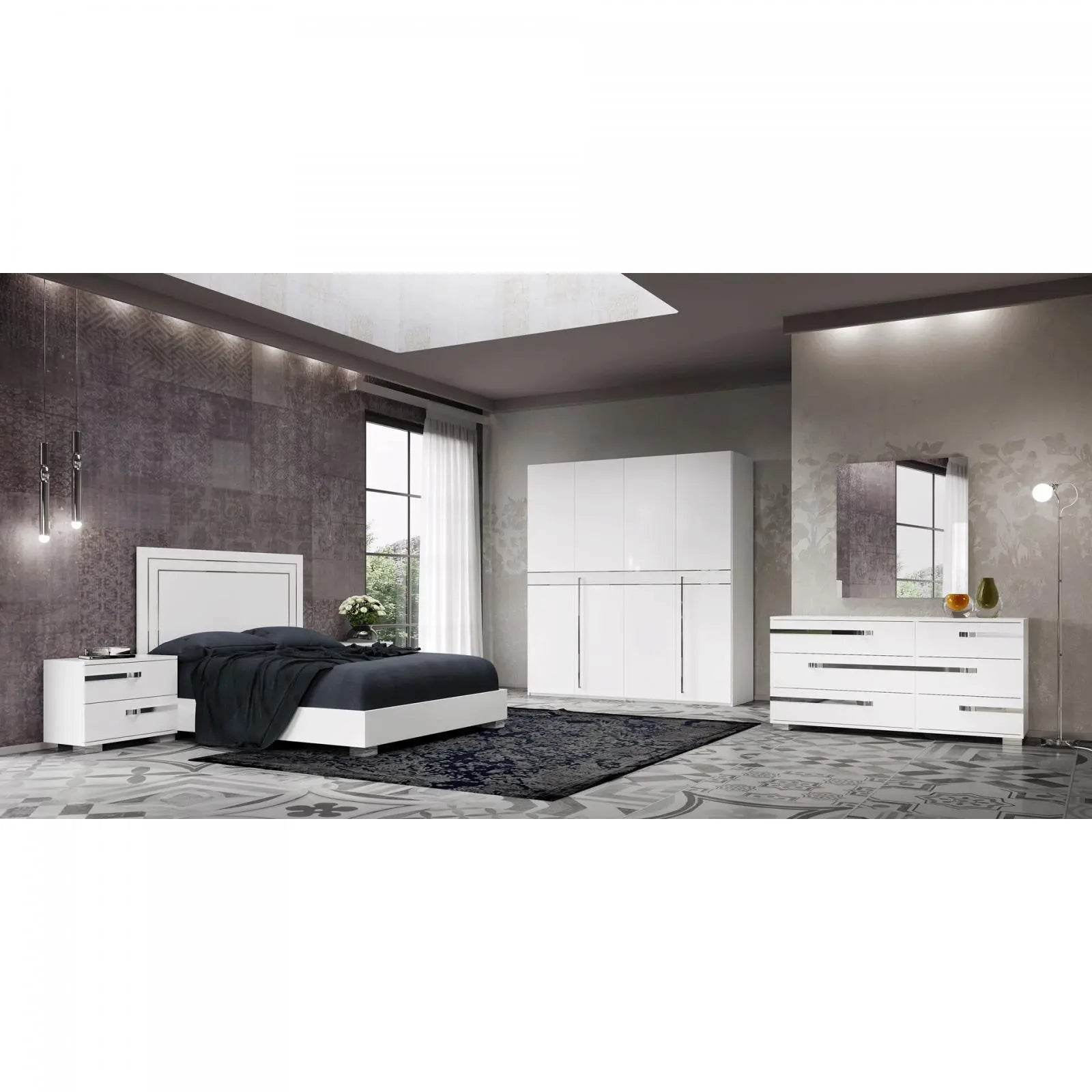 modern white dresser set Carlie Contemporary White Bedroom Set with Bookcase Headboard